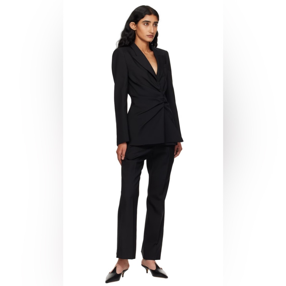 NWT [Alexander McQueen] Kickback Wool Straight Trousers Navy Women’s EU 42/US 28